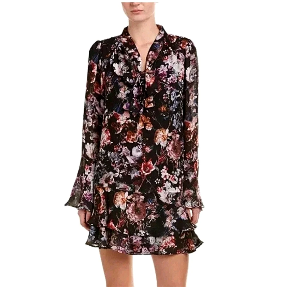 New Parker Alstro Tie Front Floral Ruffle Dress Large Wedding Boho Coquette